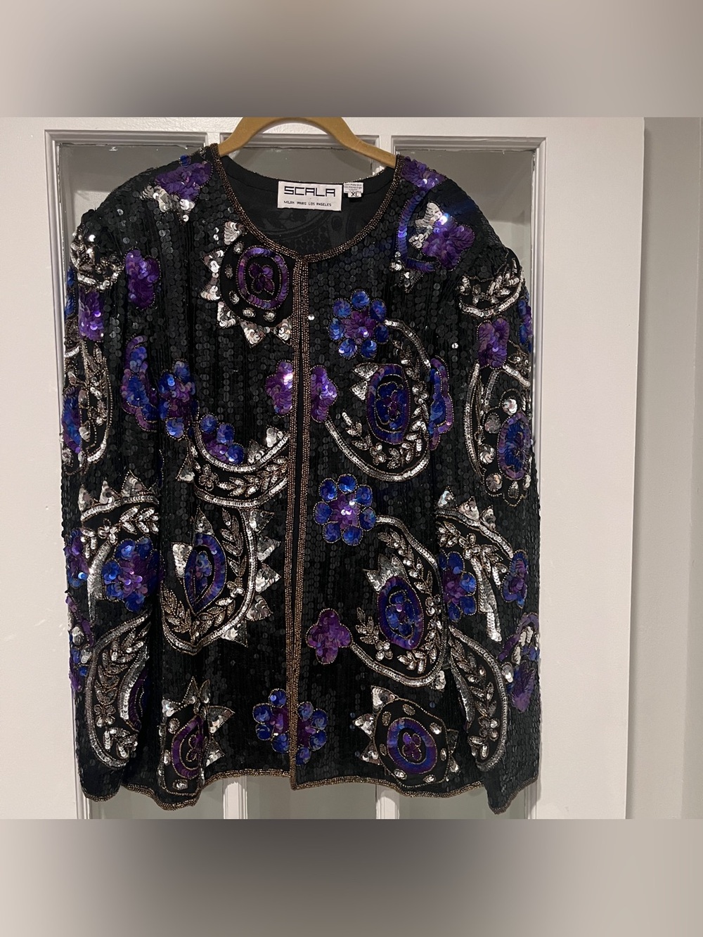 Scala VTG 100% Silk Beaded Sequined Embellished Evening Jacket Floral Blazer XL